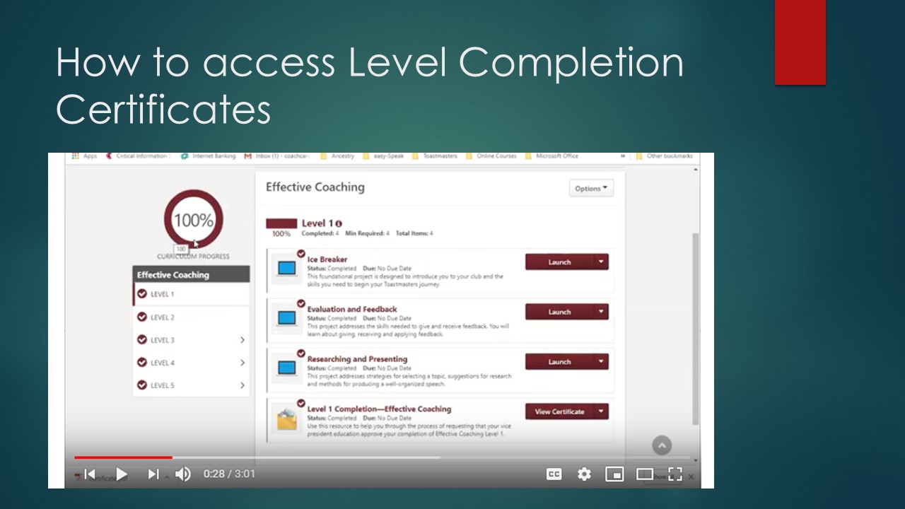 level completion certificates